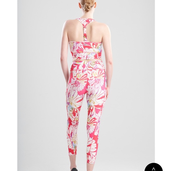 NWT JOSIE NATORI SOLSTICE T-BACK CROP TOP Size L Pink Poppy Trellis Wave - Picture 4 of 11